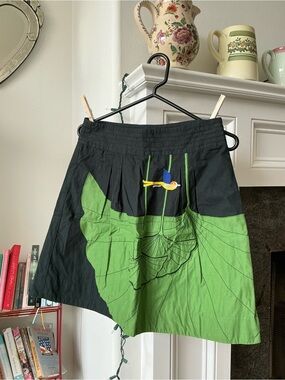Anthropologie Floreat Black and Green Embroidered Floral Skirt 100% Cotton